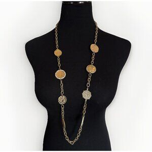 Chicos Matte Gold Coin Chain Long Necklace
